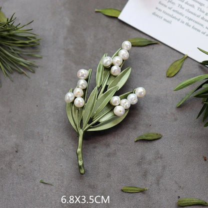 Brosche Blume Pflanze Perle Vintage Grün Pin Geschenk Schmuck Damen