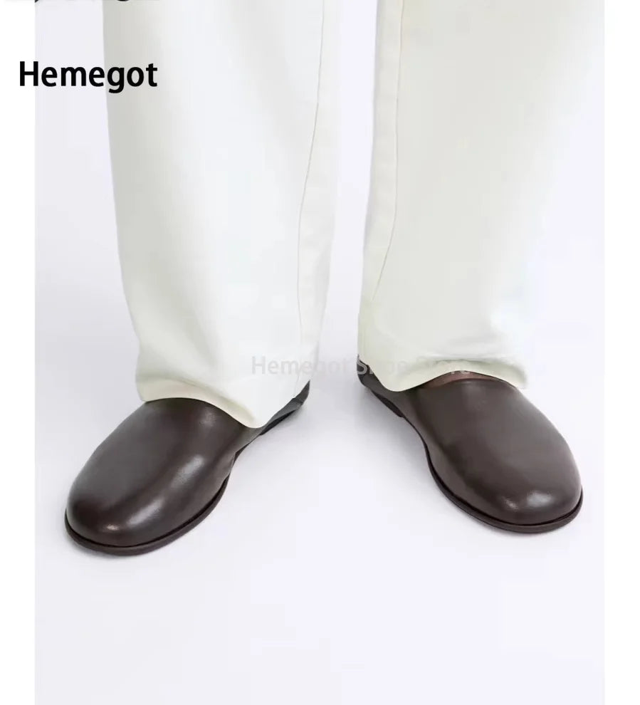 Brown Soft Cowhide Loafers Summer New Arrivals Men's Shoes Business Leather Flat Casual Shoes Males Dress Flats Office Shoes