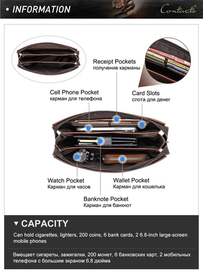 Braune Leder-Clutch mit mehreren Innenfächern für Karten, Geld und Kleinigkeiten