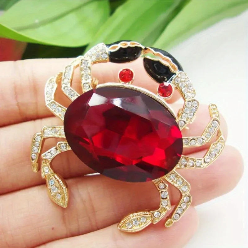 Brosche Krabbe Kristall Strass Meerestier Vintage Geschenk Damen