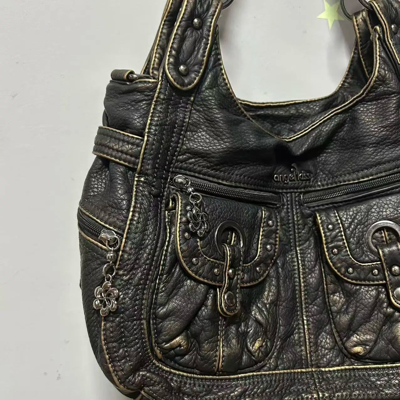 Damen-Schultertasche aus PU Bronze Retro-Stil mit Topgriff und Smartphonefach große Kapazität