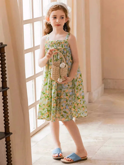 Leichtes Sommerkleid für Mädchen mit rosa Punkten und Prinzessinnen-Design – ideal für Partys und Hochzeiten
