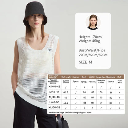 Damen V-Ausschnitt Pullover Viskose ärmellos Lochmuster Sommer