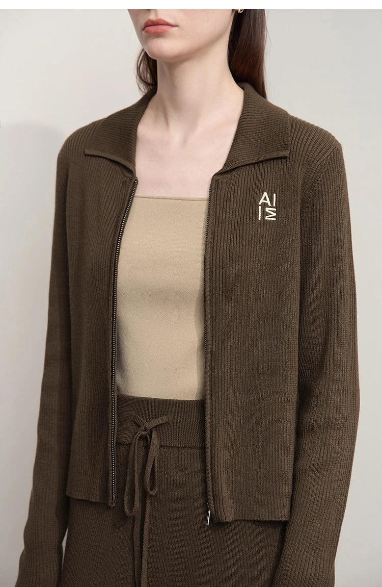 Damen-Strickjacke Buchstaben Slim Reißverschluss Wolle-Mix Herbst-Winter