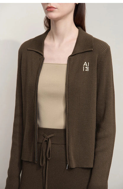 Damen-Strickjacke Buchstaben Slim Reißverschluss Wolle-Mix Herbst-Winter