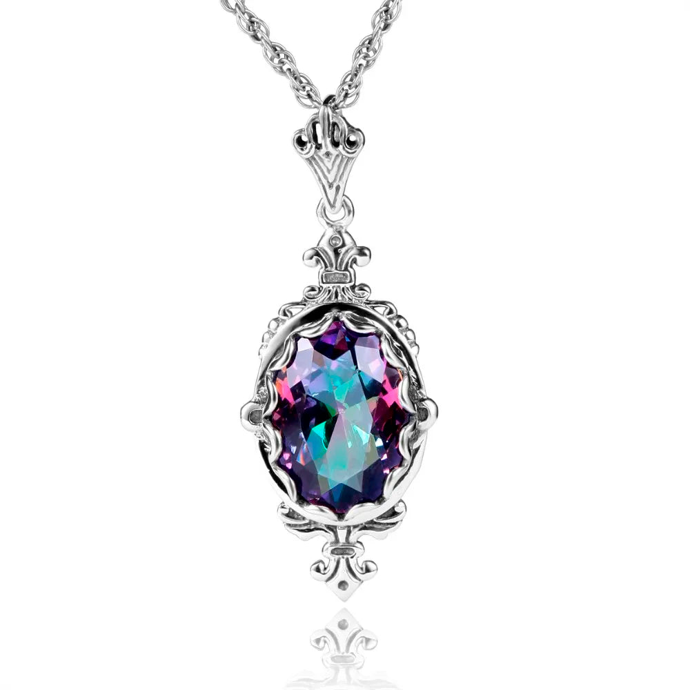 Damen-Silber-Tropfen-Ohrringe Mit Synthetischem Mystic Topaz Geburtsstein-Effekt Eleganter Glanz