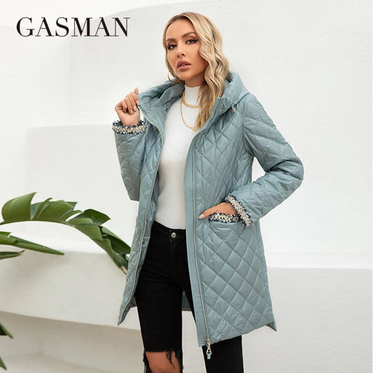 Lange Damen-Winterjacke mit Reißverschlusstaschen und Gürtel – Hochwertiger Parka für kalte Tage