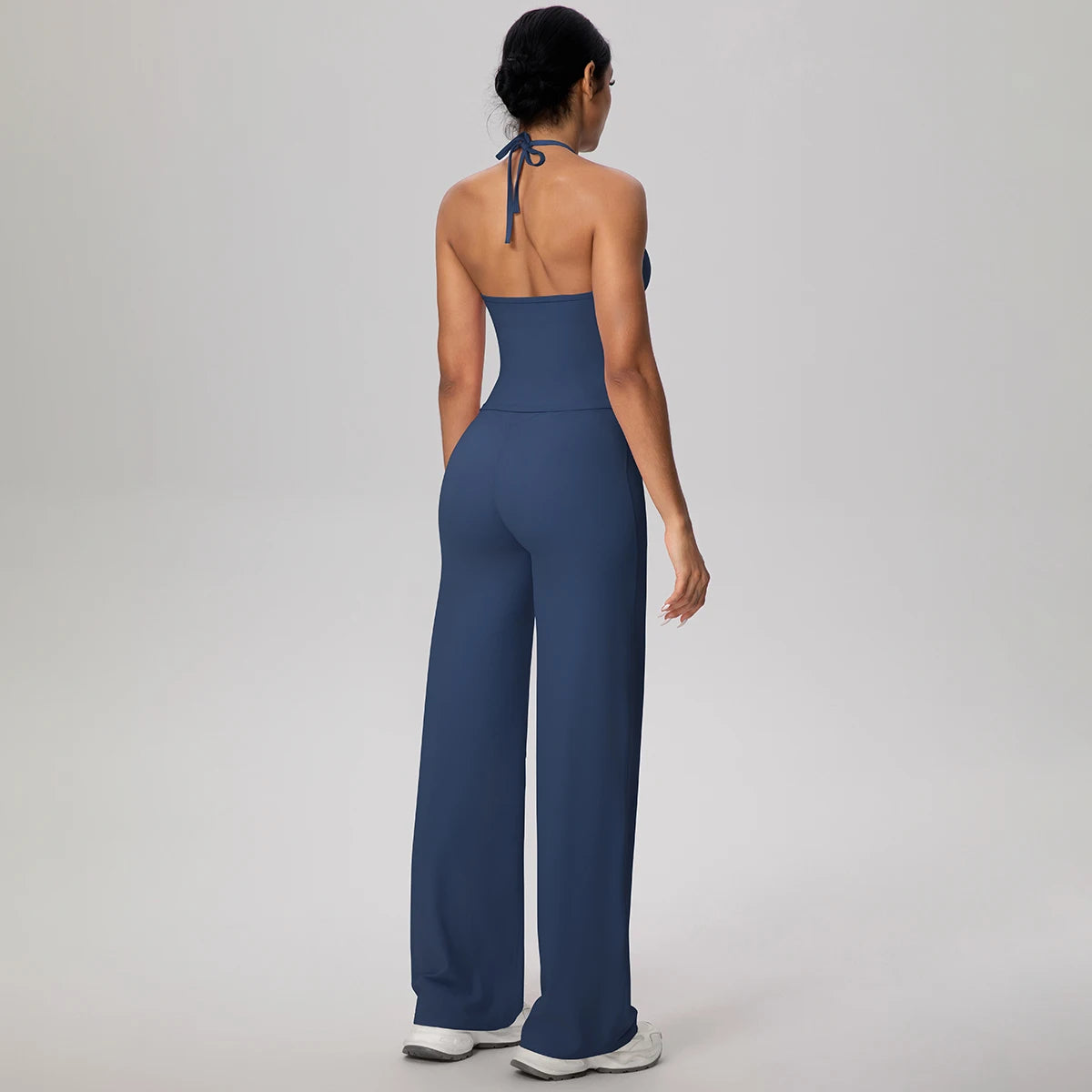 Damen-Yoga-Set rückenfreies Träger-Top mit Rückenansicht und weite Hose, navy