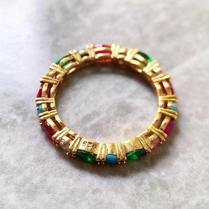 Damen-Ring bunte Steine golden glamourös aus Sterlingsilber