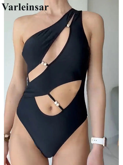 Damen Badeanzug One-Shoulder asymmetrisch hoher Beinausschnitt Monokini Einteiler