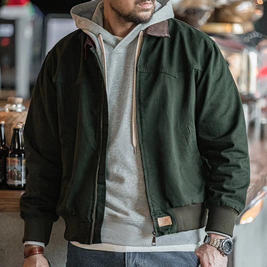Herren Jacke Retro Santafe Canvas Revers Gerippter Saum Manschetten