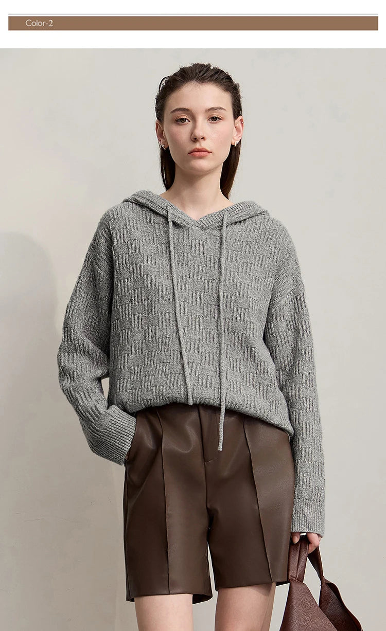 Damen-Kapuzenpullover Acryl-Wolle Raglan locker einfarbig Herbst-Winter
