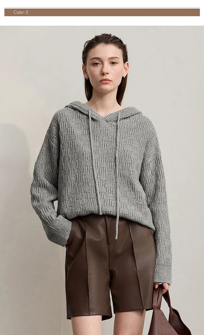 Damen-Kapuzenpullover Acryl-Wolle Raglan locker einfarbig Herbst-Winter