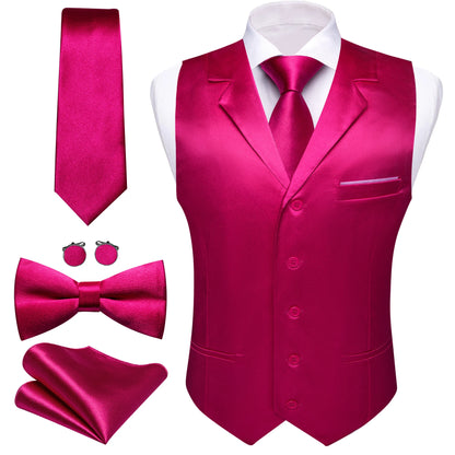 Elegantes Herren Anzugweste-Set in Pink mit Krawatte, Fliege, Einstecktuch