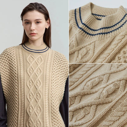 Damen-Halbrollkragen-Pullover ärmellos Weste Wolle-Mix Herbst