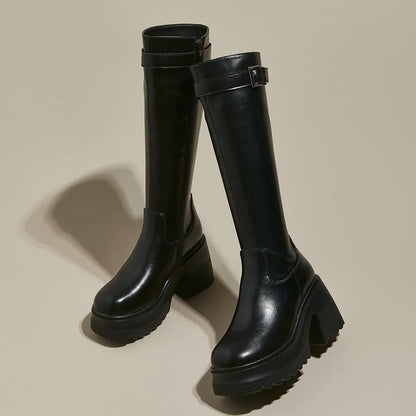 Damen Lange Stiefel im modischen Stil mit 10 cm hoher Plattform