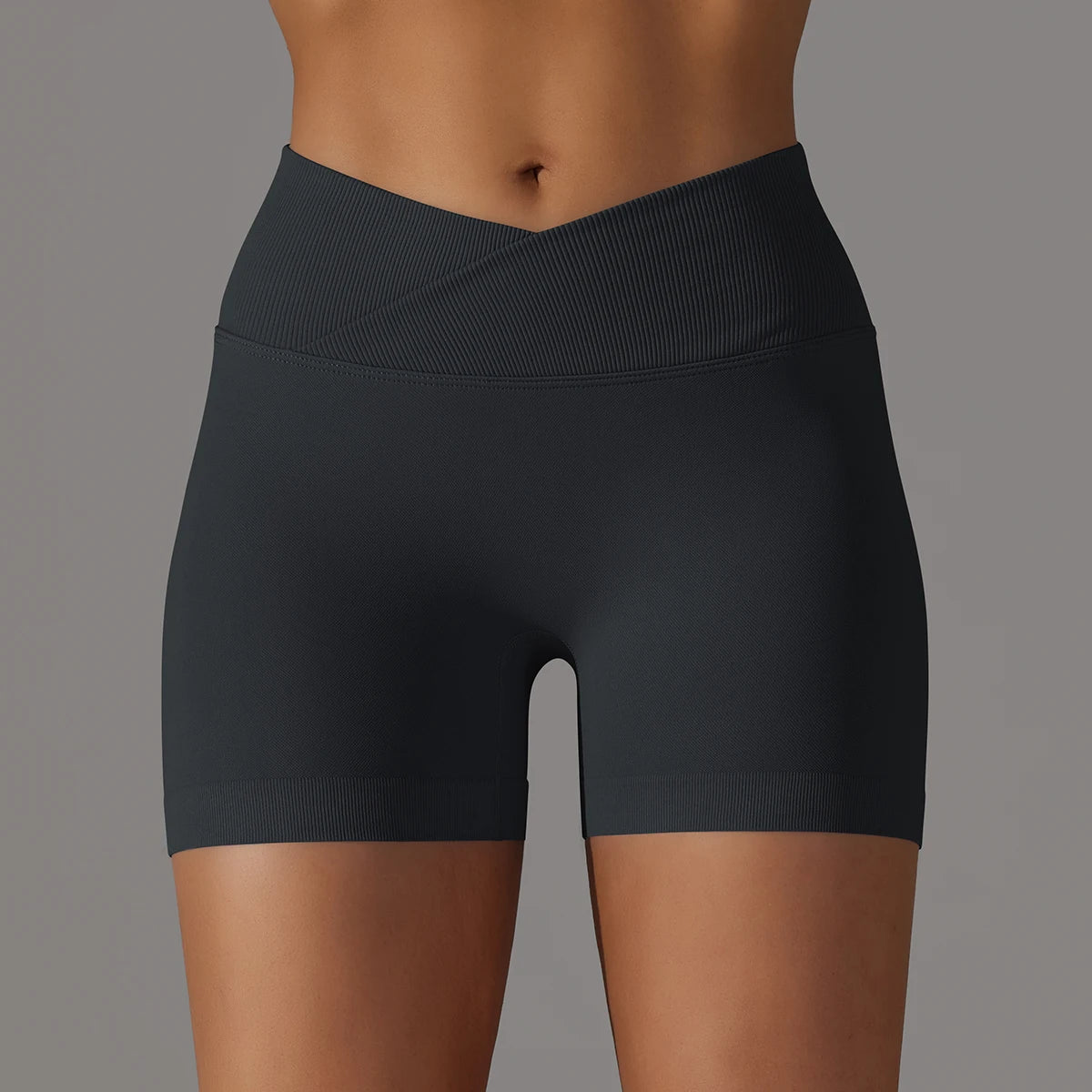 Nahtlose Damen-Yoga-Shorts mit PushUp, hohe Taille, schwarz