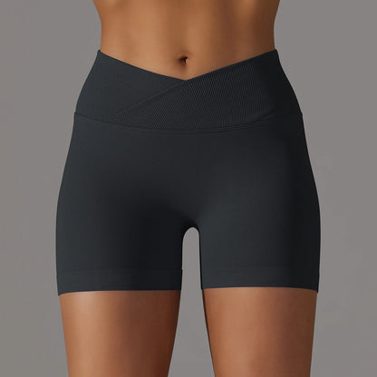 Nahtlose Damen-Yoga-Shorts mit PushUp, hohe Taille, schwarz