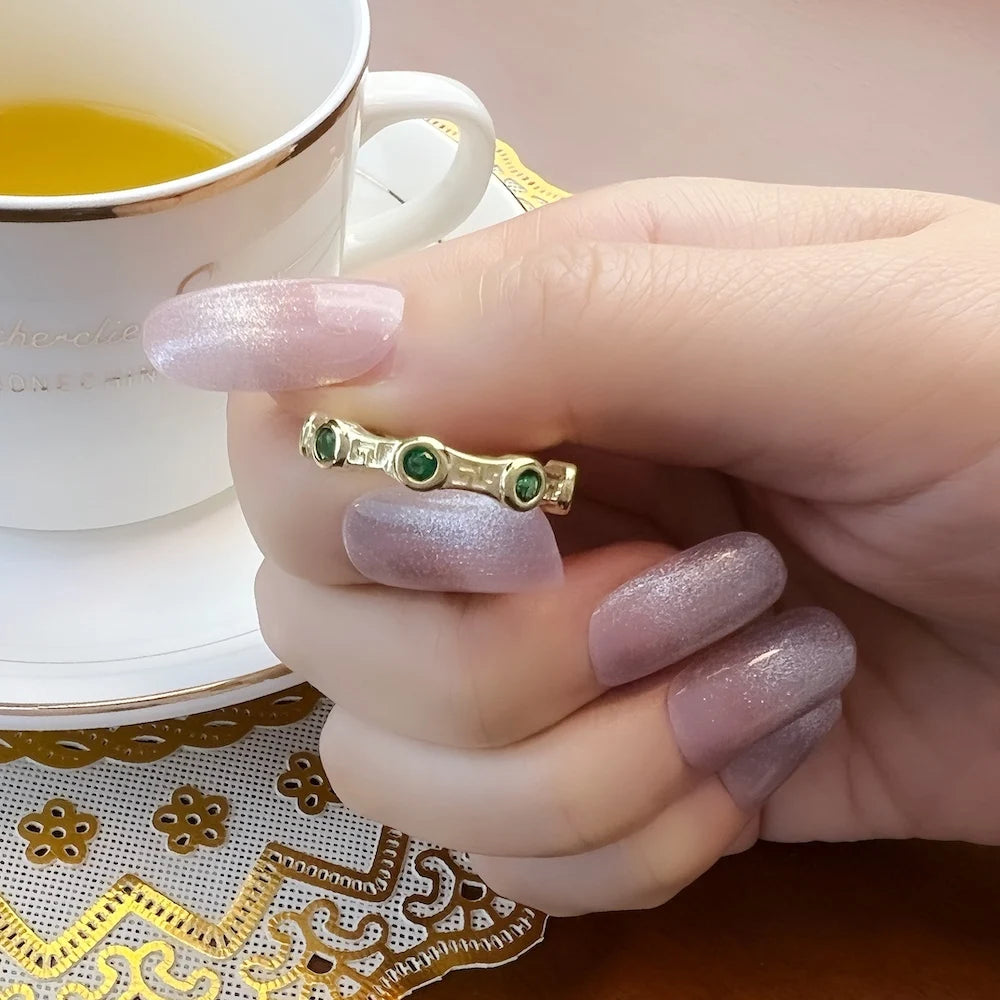 Damen-Ring Bandring Golden Green aus Sterlingsilber