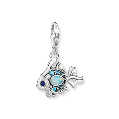 Damen-Charm-Anhänger Fisch blau maritim Glück aus Sterlingsilber