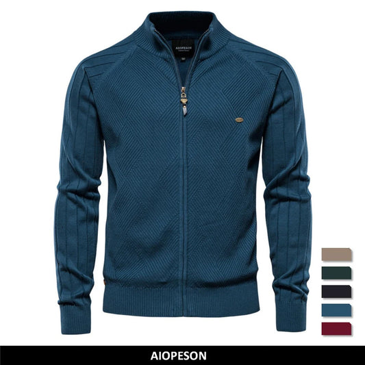 Herren Strickjacke im Einfarbigen Argyle-Design mit Zipper für den Winter