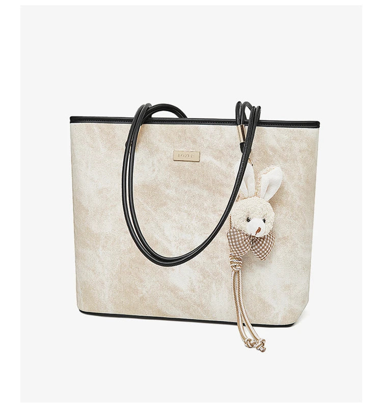 Damen Schultertasche Aus PVC-Leder Mit Reißverschluss Und Anhänger