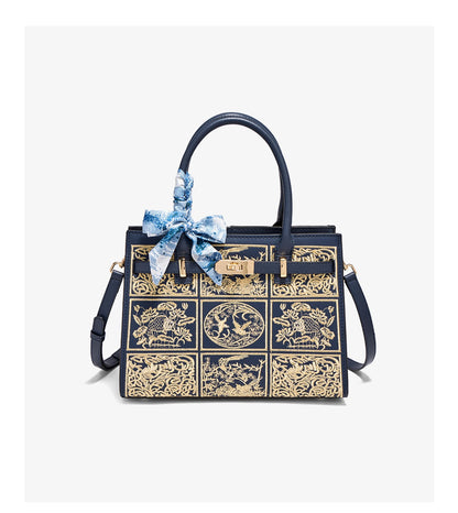 Damen Handtasche Aus Split-Leder Mit Crossbody-Tasche Im Chinesischen Stil