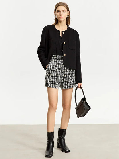 Damen Shorts im Retro-Stil mit kariertem Patchwork und Taschen