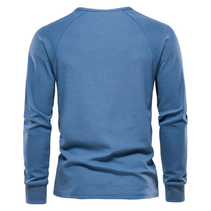 Herren Langarm Waffel Henley T-Shirt in fester Farbe für den Herbst