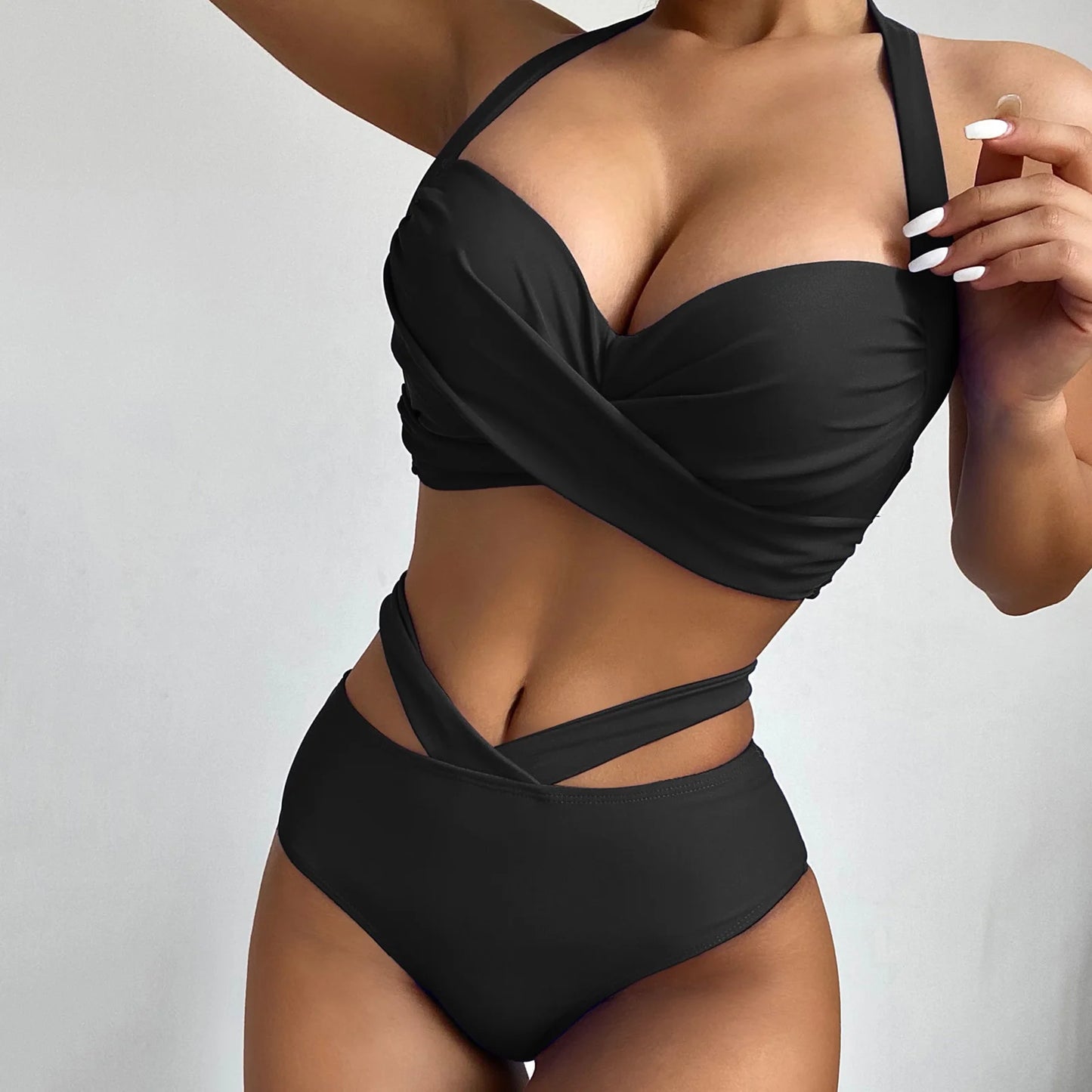 Hochgeschnittener Push-up-Bikini für Damen – Zweiteiliger Badeanzug für Strand und Pool
