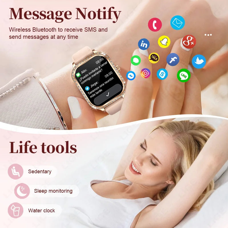 LIGE Smart Uhren Für Frauen Bluetooth Anruf Fitness Tracker frauen Wasserdichte Digital Uhr Herzfrequenz Smartwatch Reloj Mujer