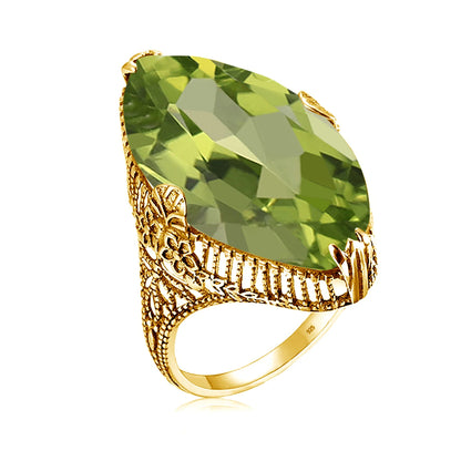 Damen-Ring aus Silber 925 mit Olivgrünem Peridotstein in Filigraner Silberfassung Luxus Schmuckstück