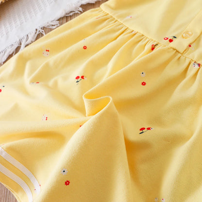 Baby Mädchen Sommerkleid Kurzarm Umlegekragen Baumwollkleidung für Mädchen im Alter von 2–6 Jahren Kinderkleider