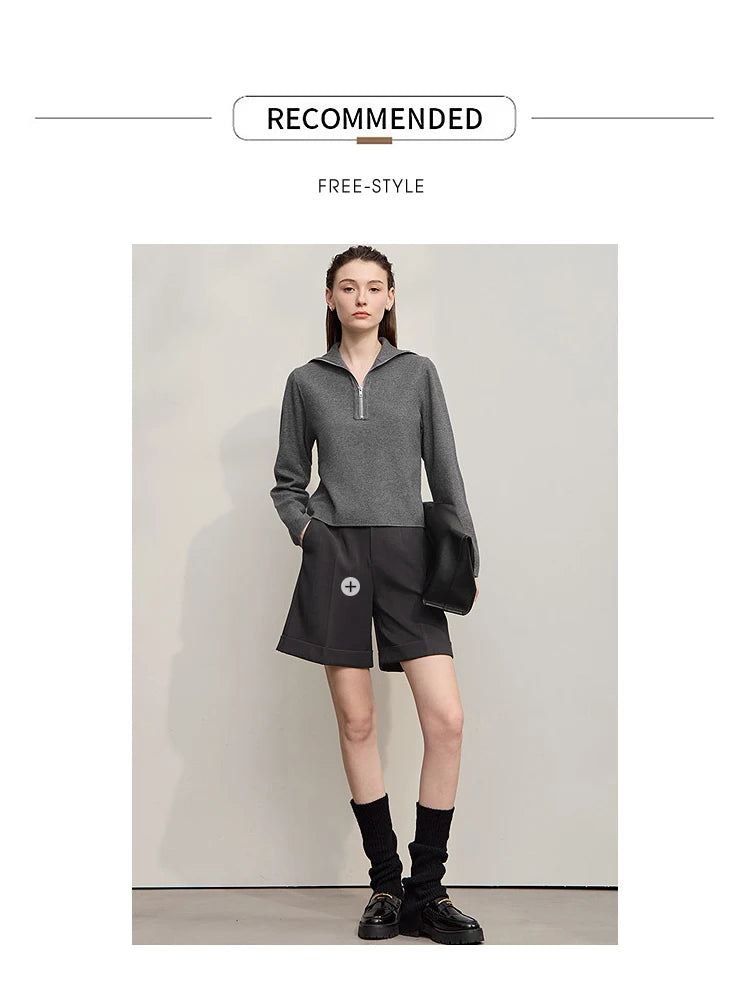 Strickshorts für Damen, dunkelgrau, Kordelzug in der Taille, kurze Hose