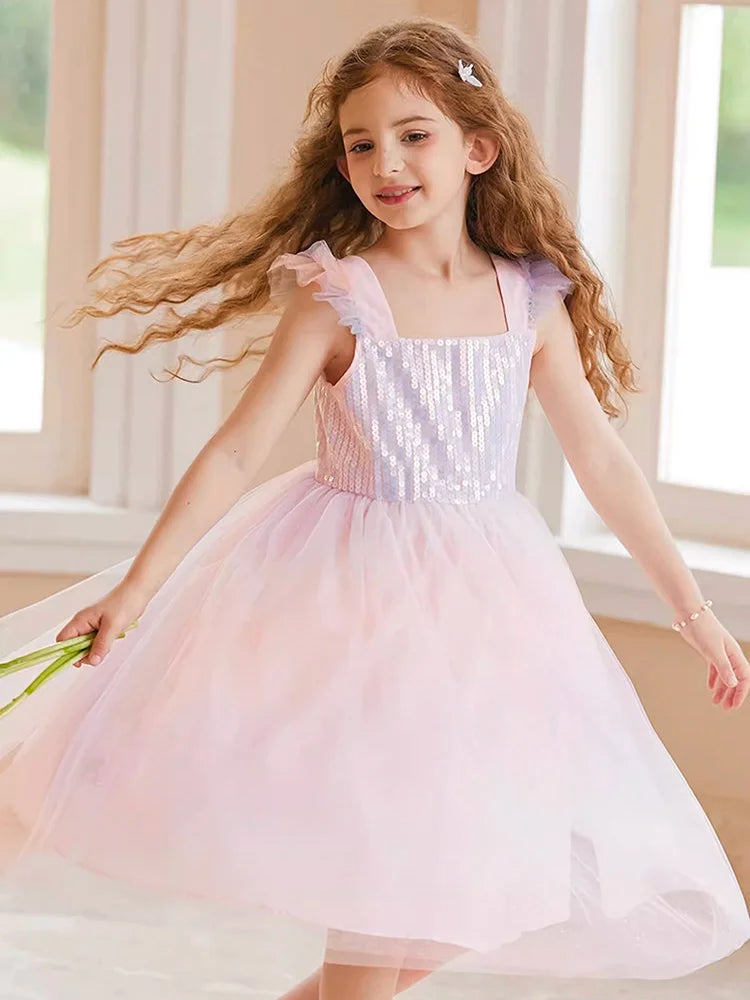 Sommerkleid für Mädchen in Farbverlauf Pink, festlich für Geburtstag oder Hochzeit, Größen 110-170 cm, Alter 3-14 Jahre