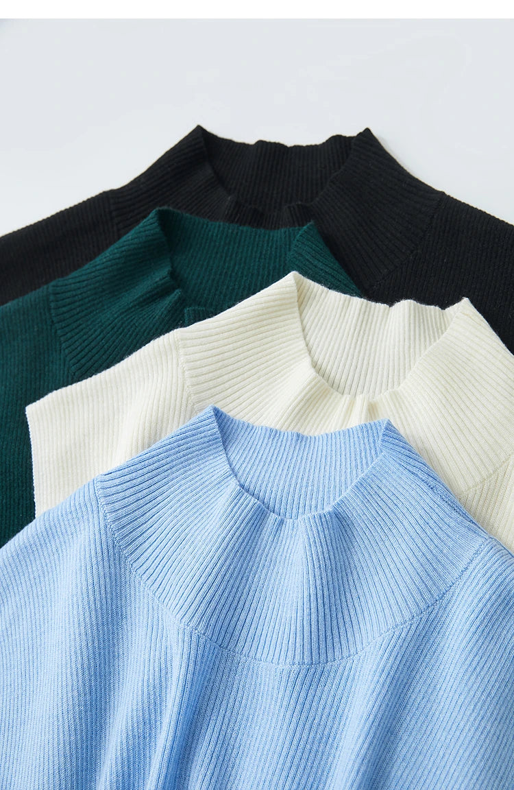 Ärmelloser Rollkragenpullover, Rippenstrick in Schwarz, Dunkelgrün, Creme und Hellblau