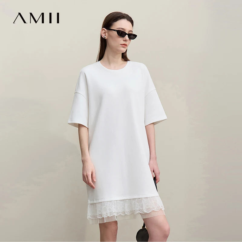 Elegant Damen Midi Kleid Aus Baumwolle Mit Spitze Und Schultereinschnitt