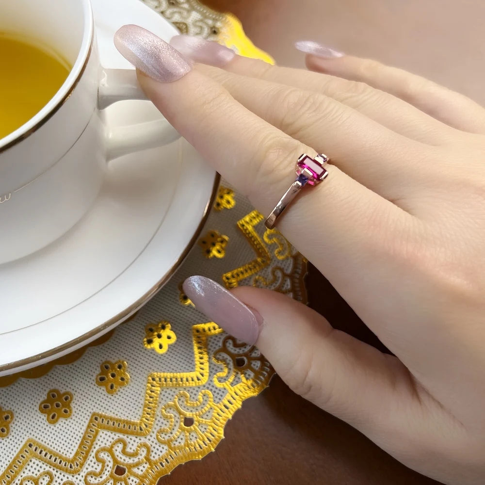 Damen-Ring Baguette-Schliff Roségold trendig aus Sterlingsilber