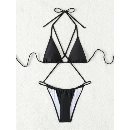 Damen Badeanzug Bauch-Cut-Out Neckholder Monokini hoher Beinausschnitt einfarbig
