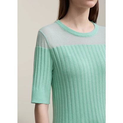 Damen-Stricktop, Nahaufnahme Rundhalsausschnitt und gerippte Struktur, mintgrün