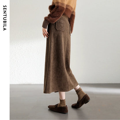 Damen Midi Cord-Rock mit Schlitz am Saum für elegante Büro-Outfits