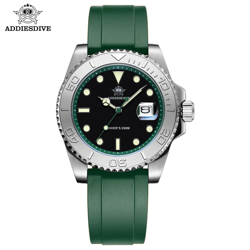 ADDIESDIVE 41mm AD2040 Sports Diver Watch TPU rubber belt Blue Luminous Reloj Hombre 200m Waterproof Quartz Watches