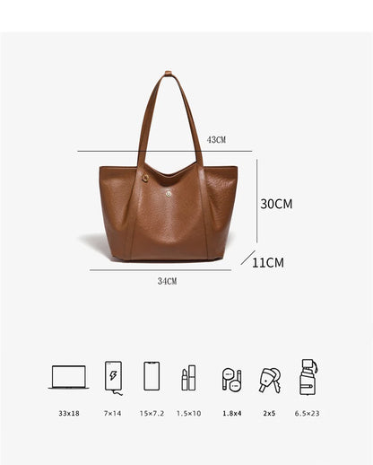 Damen-Tote-Tasche aus Rindleder mit großer Kapazität und leichtem Gewicht für Pendeln und Alltag