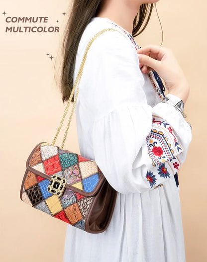 Damen-Schultertasche Aus Echtem Leder Kleine Handtasche Mit Gestepptem Kettenriemen Für Alltag Und Freizeit