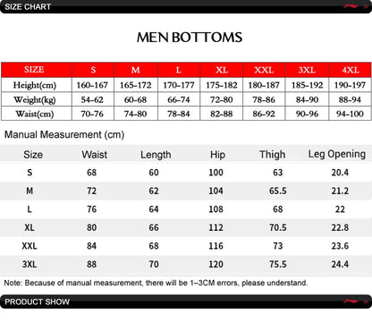 Trainingshorts Größentabelle für Herren (S bis 4XL)
