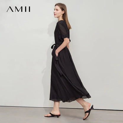 Zeitloses Damen Maxikleid Fur Buro Mit V-Ausschnitt Und Gürtel