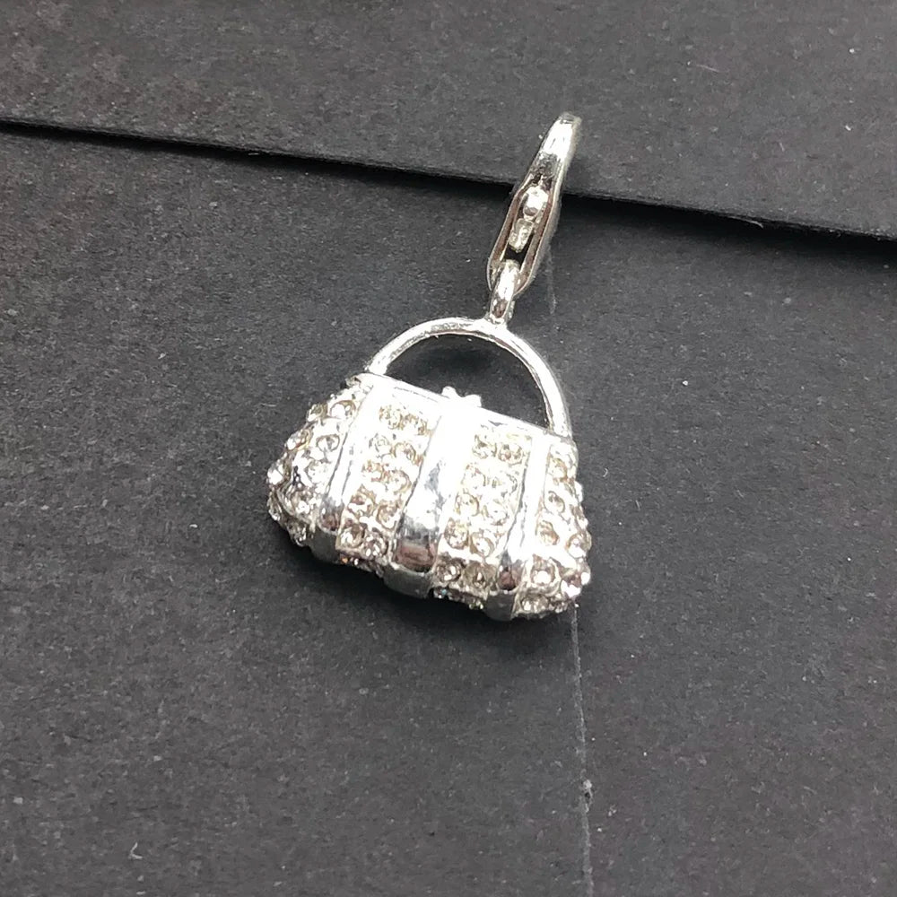 Damen-Charm-Anhänger Tasche weißer Stein elegant aus Sterlingsilber