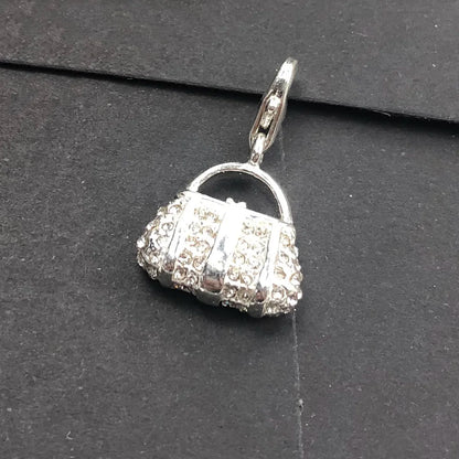 Damen-Charm-Anhänger Tasche weißer Stein elegant aus Sterlingsilber