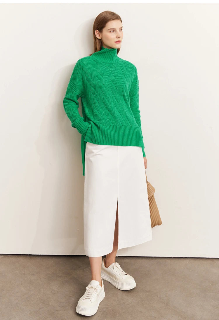 Damen-Rollkragenpullover locker Schnürung Herbst-Winter