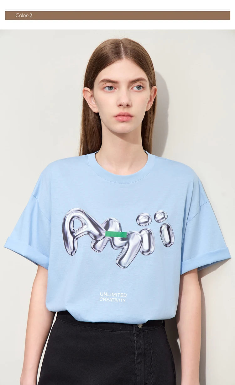 Damen T-Shirts im lässigen Stil mit O-Ausschnitt und modischem Druck